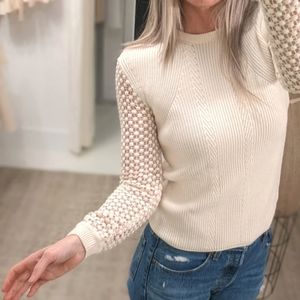 Chloe' Crew Neck Sweater with Crochet|Lace Sleeve